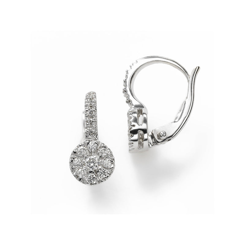 Diamond Cluster Drop Earrings, .60 Carat, 14K White Gold