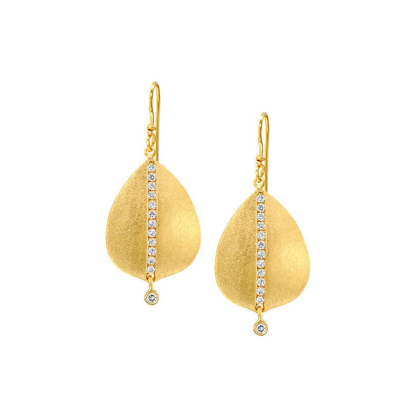 Organic Shape Dangle Earrings with Diamonds, 14K Yellow Gold