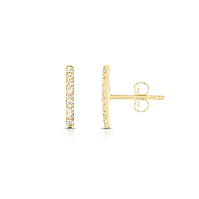 Diamond Bar Stud Earrings, 14K Yellow Gold