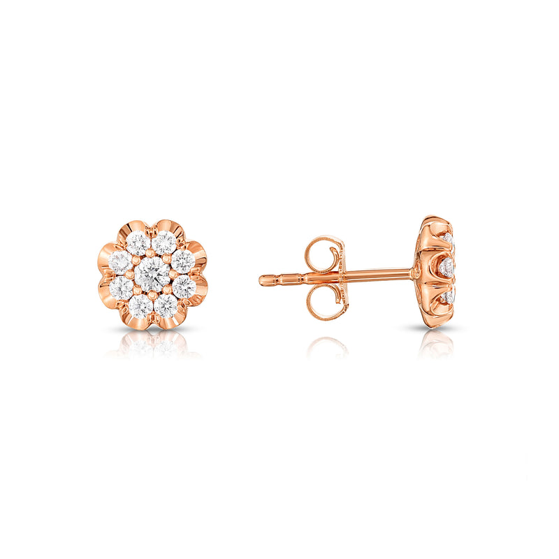 Diamond Flower Shape Stud Earrings, 14K Rose Gold