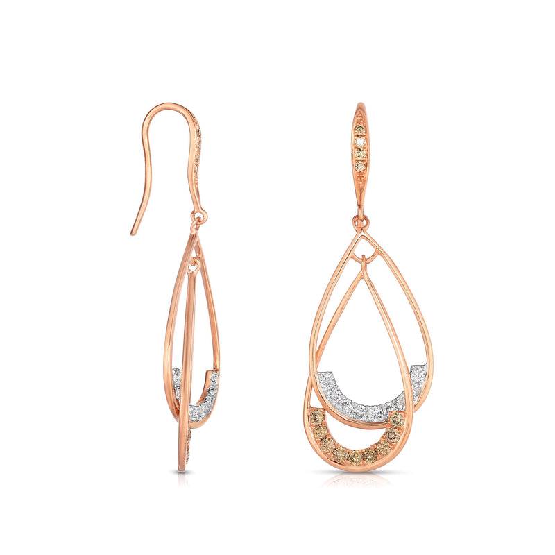 Fancy Diamond Pear Shape Dangle Earrings, 14K Rose Gold