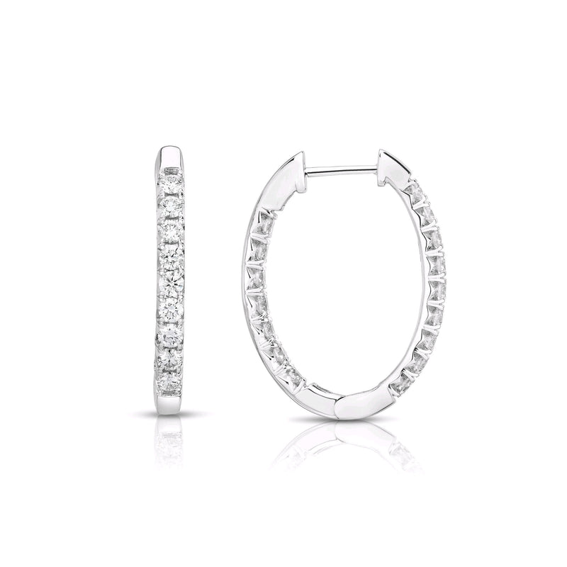 Oval Inside Out Diamond Hoops, 2 Carats, 14K White Gold