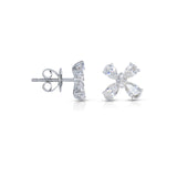 Four Petal Diamond Flower Earrings, 14K White Gold