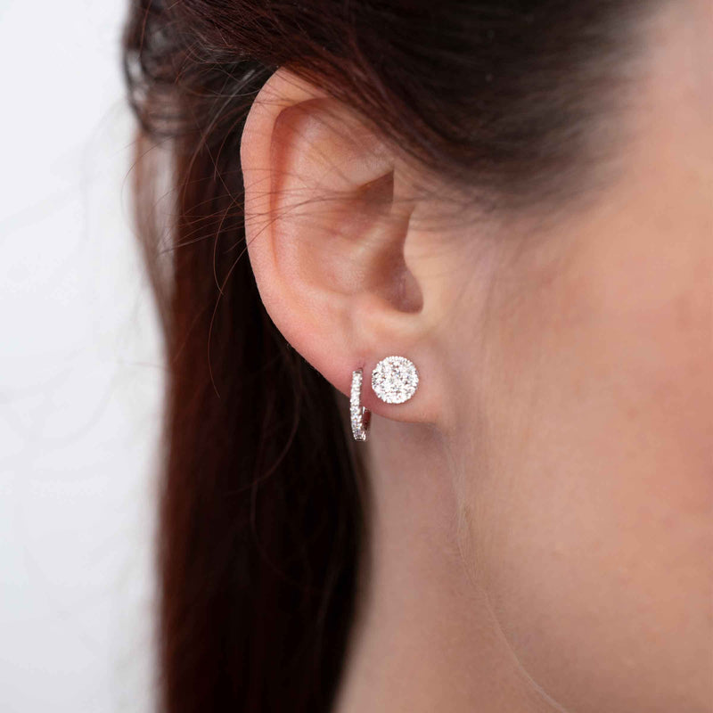 Single Row Diamond Hoop Earrings, .15 Carat, 14K White Gold