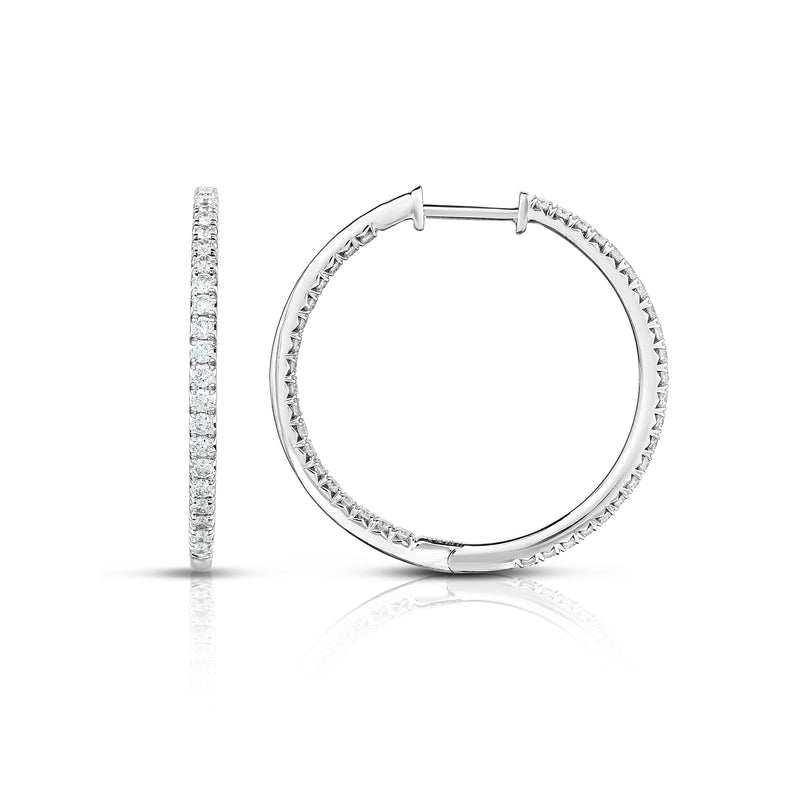 Inside Out Diamond Hoops, 1 Inch, .96 Carat, 14K White Gold