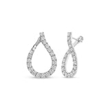 Teardrop Shaped Diamond Hoop Earrings, 18K White Gold