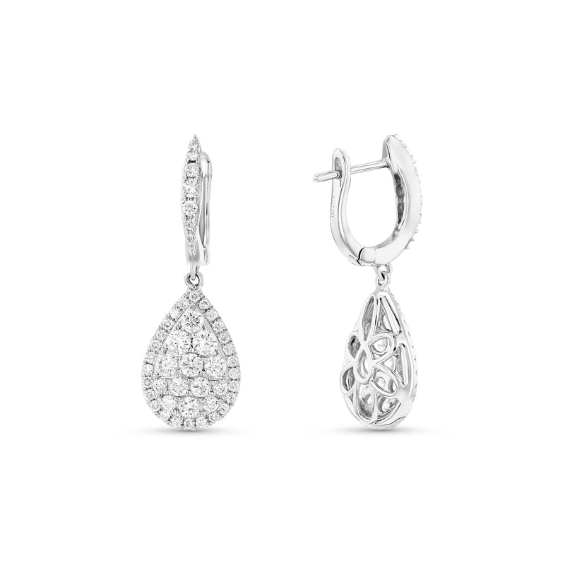 Pear Shape Diamond Drop Earrings, 18K White Gold