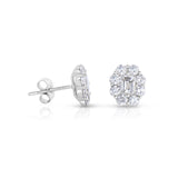 Diamond Flower Cluster Earrings, 14K White Gold