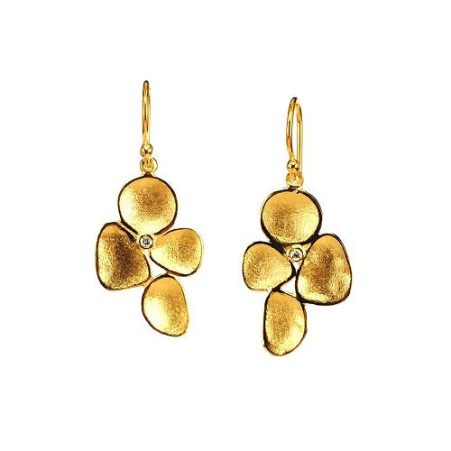 Organic Shape Flower Earrings with Diamond Accent, 14K Yellow Gold