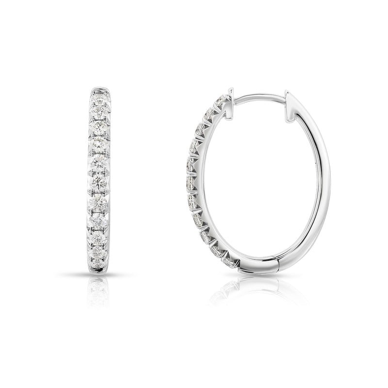 Oval Shape Diamond Hoop Earrings, .50 Carat, 14K White Gold