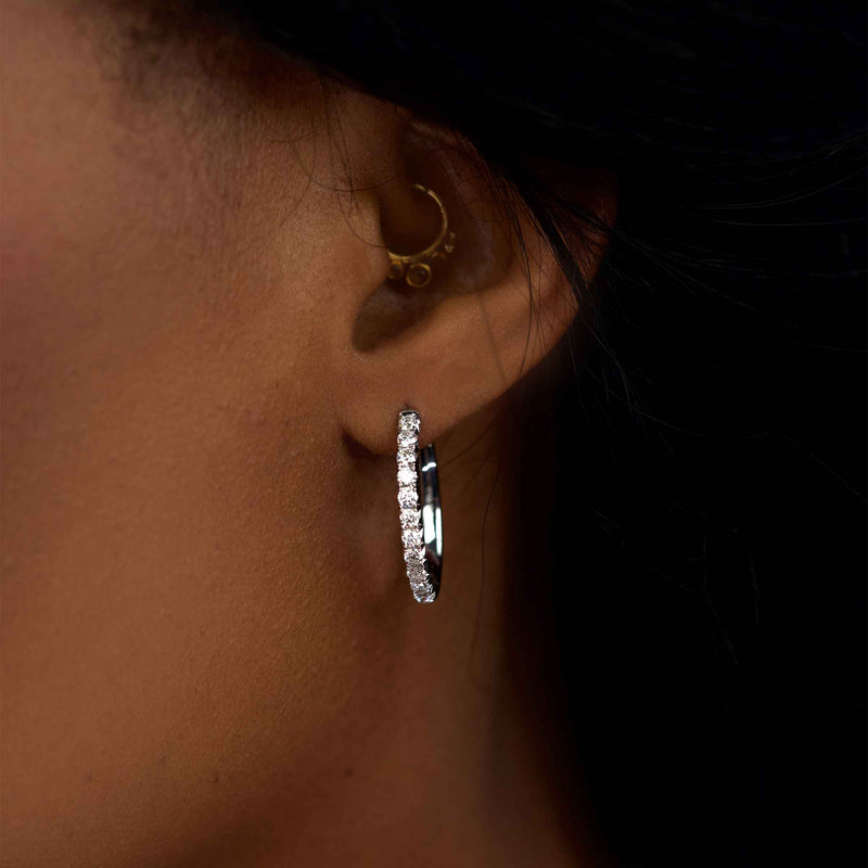 Diamond Hoop Oval Earrings, .97 Carat, 14K White Gold