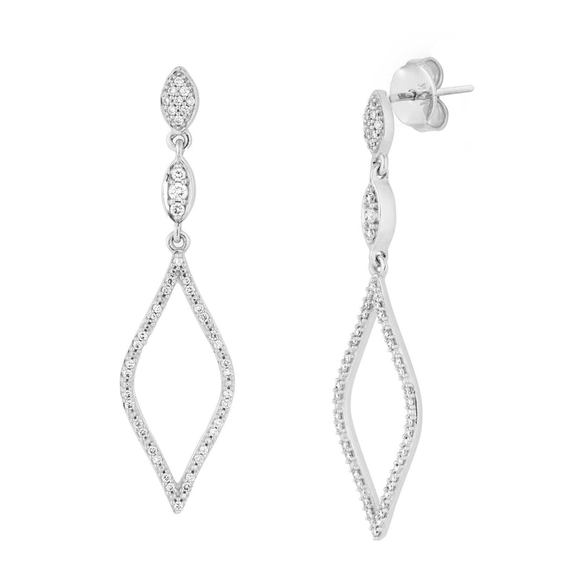 Elegant Marquise Shaped Diamond Dangle Earrings, 14K White Gold