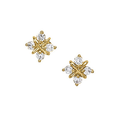 Snowflake Design Diamond Earrings, 14K Yellow Gold