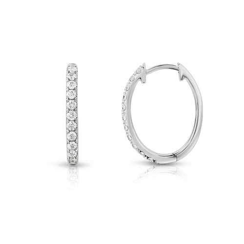 Oval Shape Diamond Hoop Earrings, .33 Carat, 14K White Gold