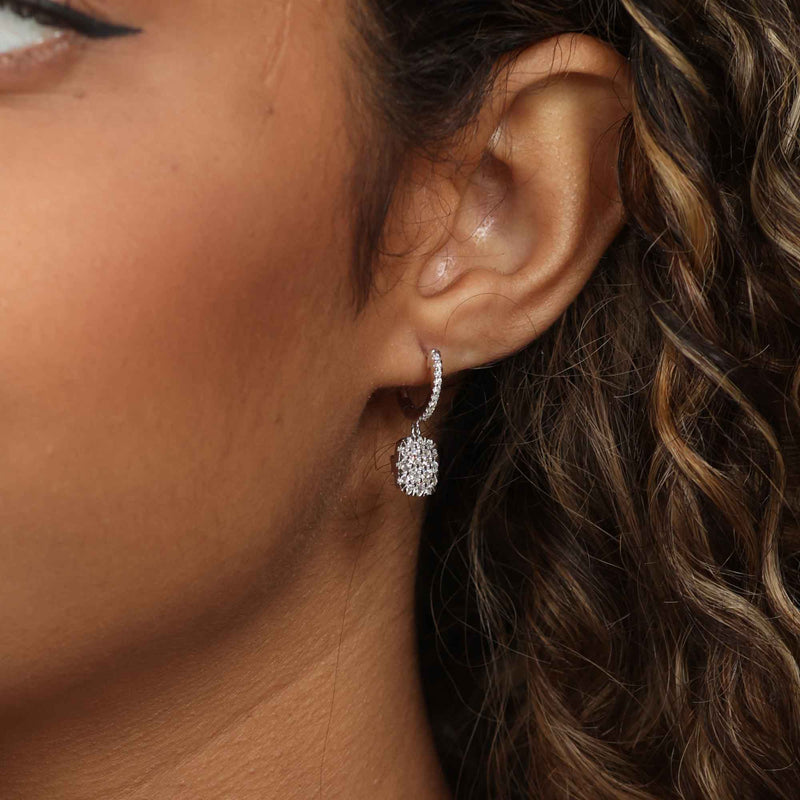 Square Diamond Cluster Drop Earrings, 14K White Gold