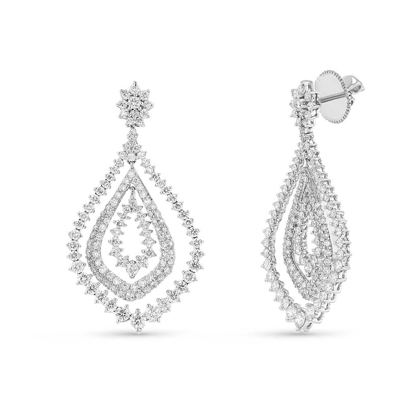 Diamond Chandelier Earrings, 2.85 Carats, 14K White Gold