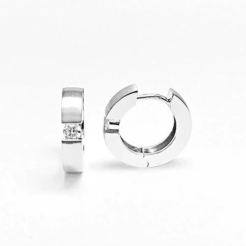 Huggie Hoop Earrings with Diamond Accent, 14K White Gold