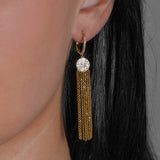 Diamond Disk and Chain Tassel Earrings, 14K Yellow Gold