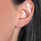 Moon Shape Diamond Stud Earrings, 14K Yellow Gold