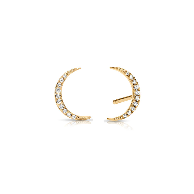 Moon Shape Diamond Stud Earrings, 14K Yellow Gold