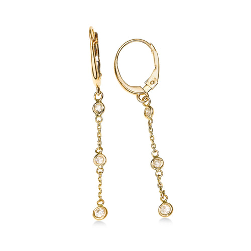 Bezel Set Diamond Dangle Earrings, 14K Yellow Gold