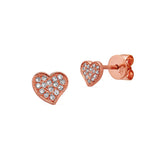 Pavé Diamond Heart Stud Earrings, 14K Rose Gold