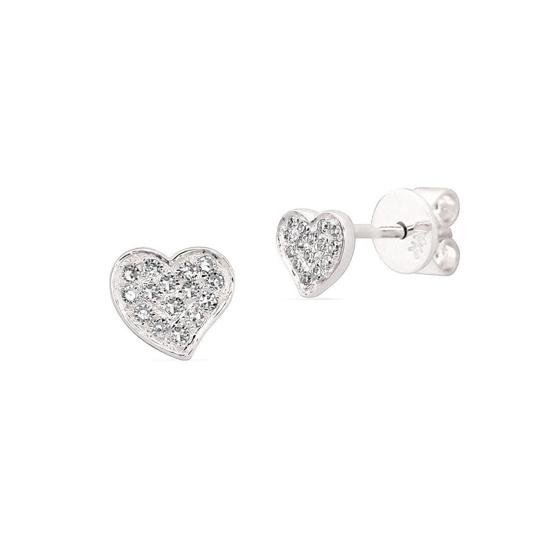 Pavé Diamond Heart Stud Earrings, 14K White Gold