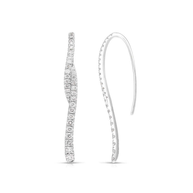 Long Elegant Diamond Drop Earrings, 14K White Gold
