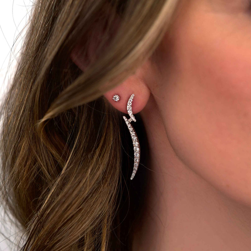 Double Crescent Diamond Earrings, 14K White Gold