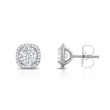 Diamond Stud Earrings With Halo, 1.04 Carat Total, 14K White Gold