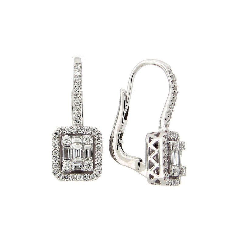 Square Cluster Diamond Earrings, .97 Carat, 18K White Gold