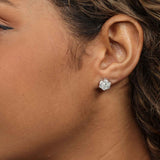 Diamond Cluster Earrings, 1.50 Carats Total, 14K White Gold