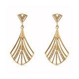 Fan Design Diamond Dangle Earrings, 14K Yellow Gold