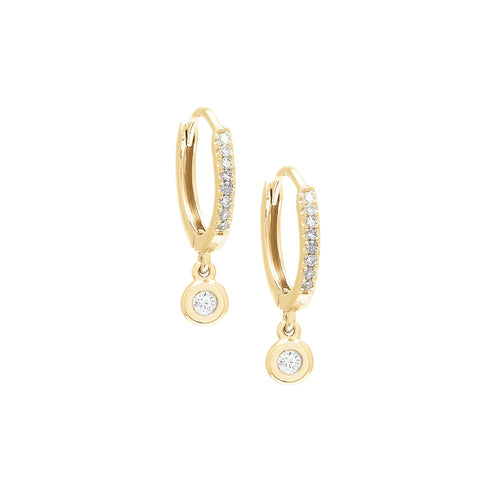 Diamond Petite Huggie Dangle Earrings, 14K Yellow Gold