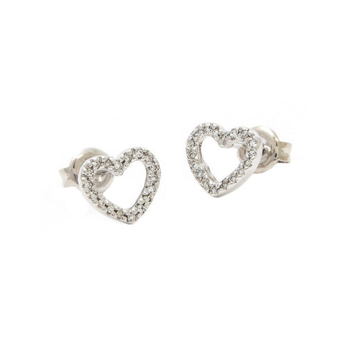 Open Design Diamond Heart Earrings, 14K White Gold