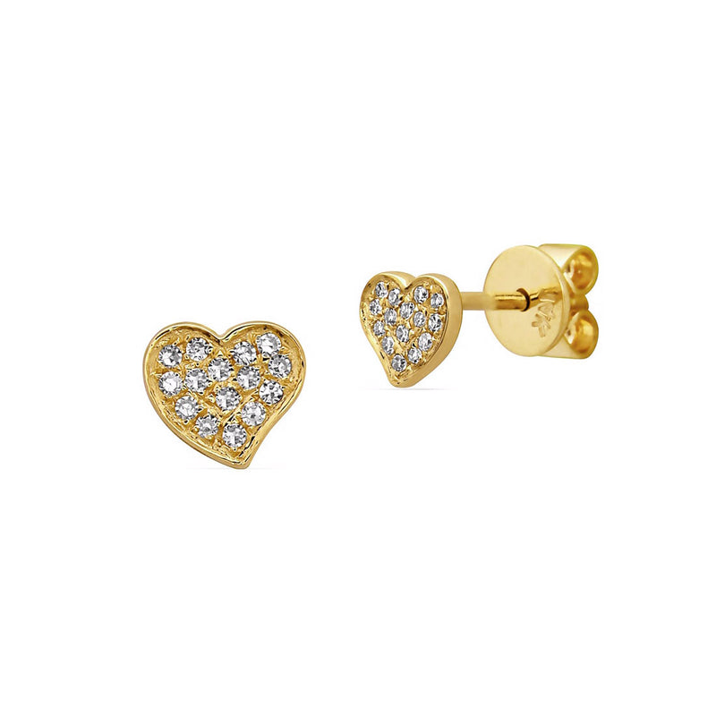 Petite Pavé Diamond Heart Earrings, 14K Yellow Gold