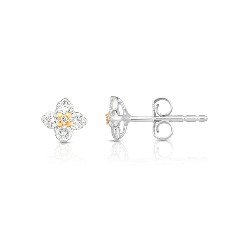 Petite Flower Shape Diamond Earrings, 14K White Gold