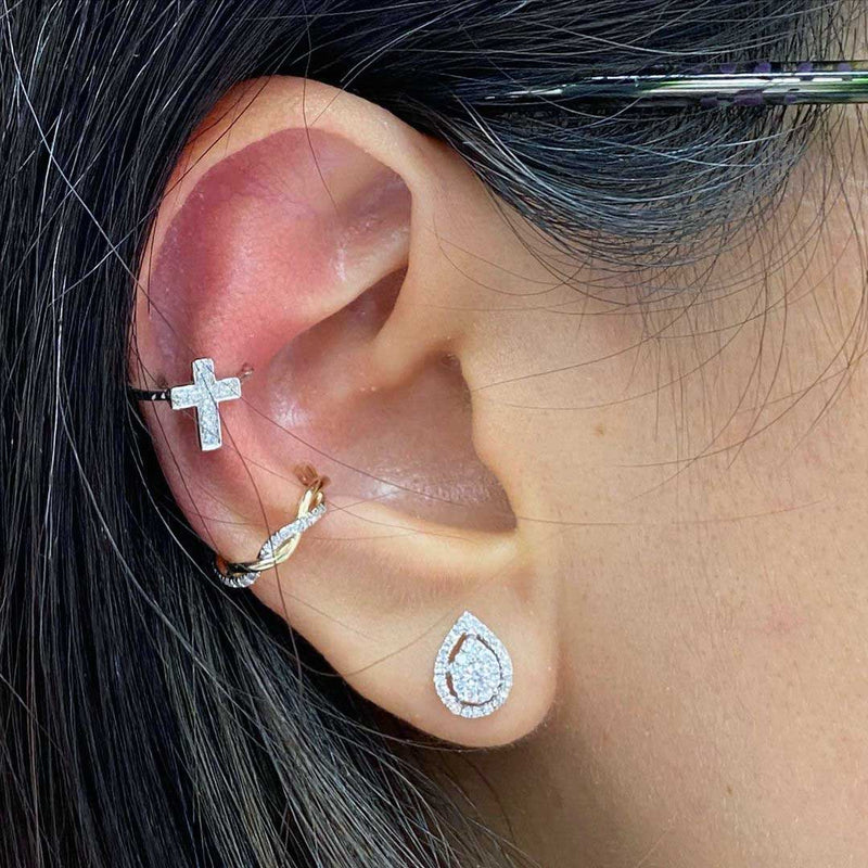 Diamond Twist Ear Cuff Single Earring, 14K White Gold