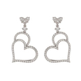 Diamond Heart Dangle Earrings, 18K White Gold