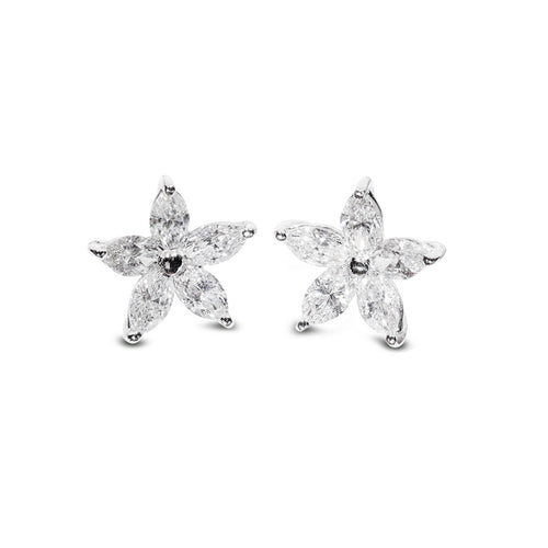 Diamond Flower Stud Earrings, .81 Carat, Platinum