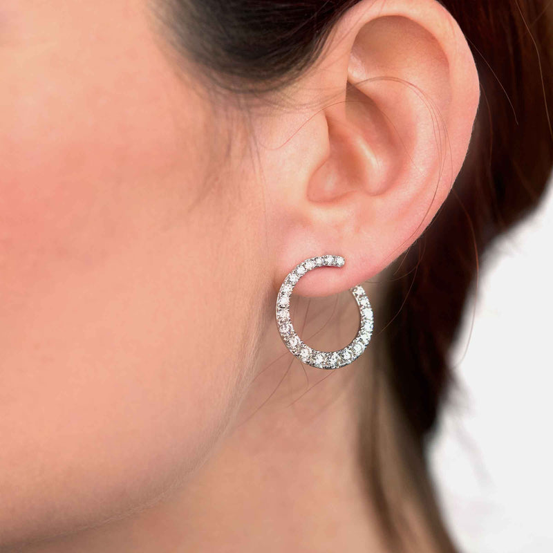 Diamond Circle Earrings, 14K White Gold