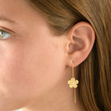 Diamond Flower Open Wire Earrings, 14K Yellow Gold