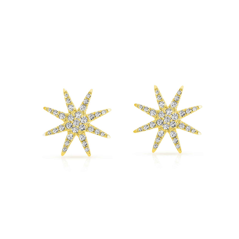 Starburst Diamond Stud Earrings, 14K Yellow Gold