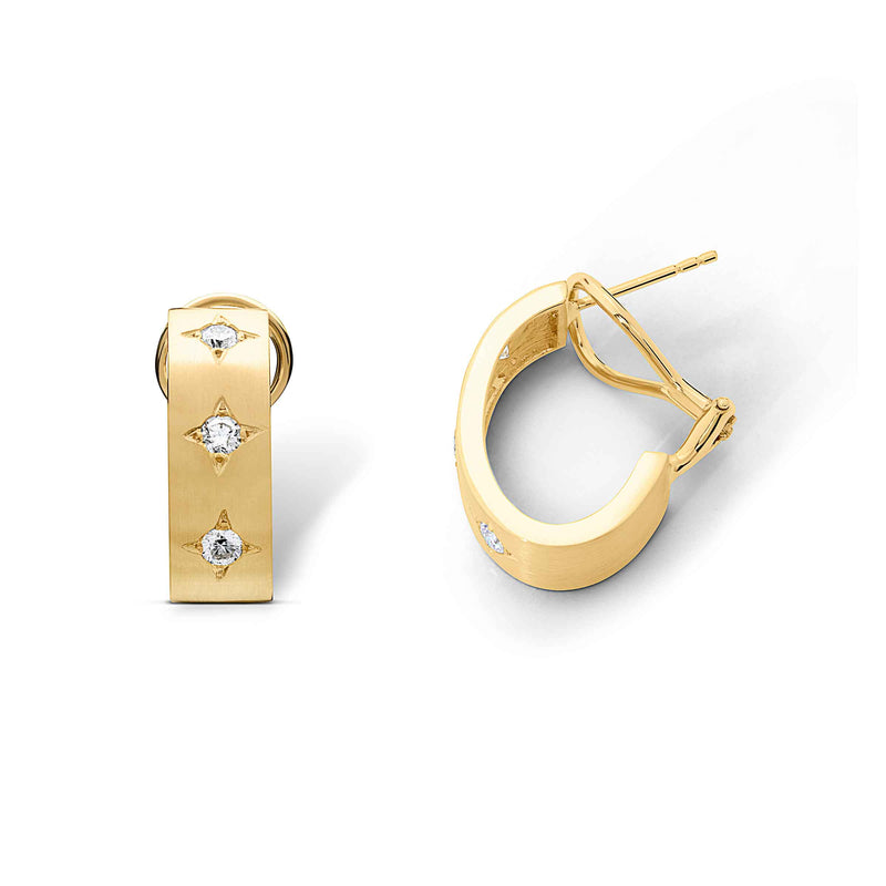 Burnished Diamond Wide Hoop Earrings, 14K Yellow Gold