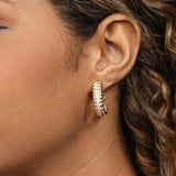 Bead Design Diamond Hoop Earrings, 14 Karat Gold