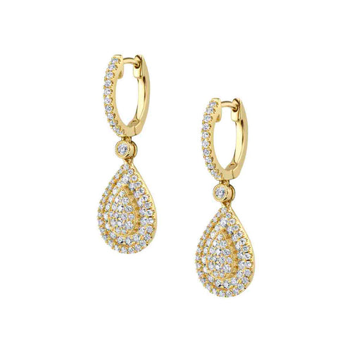 Pear Shape Diamond Dangle Earrings, 14K Yellow Gold