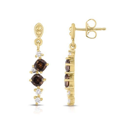 Fancy Brown Diamond Dangle Earrings, 14K Yellow Gold