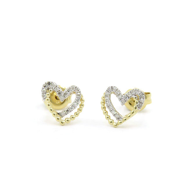 Double Heart Diamond Earrings, 14K Yellow Gold