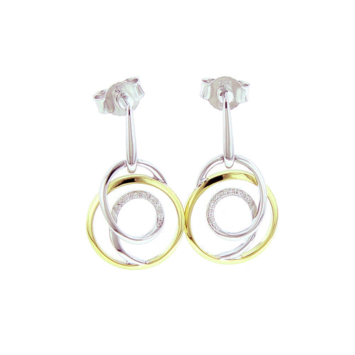 Diamond Spiral Dangle Earrings, 14 Karat Gold