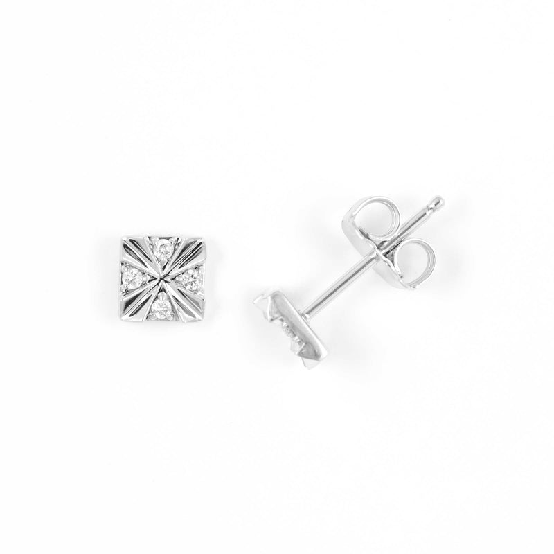 Square Stud Earrings with Diamond Accent, 14K White Gold
